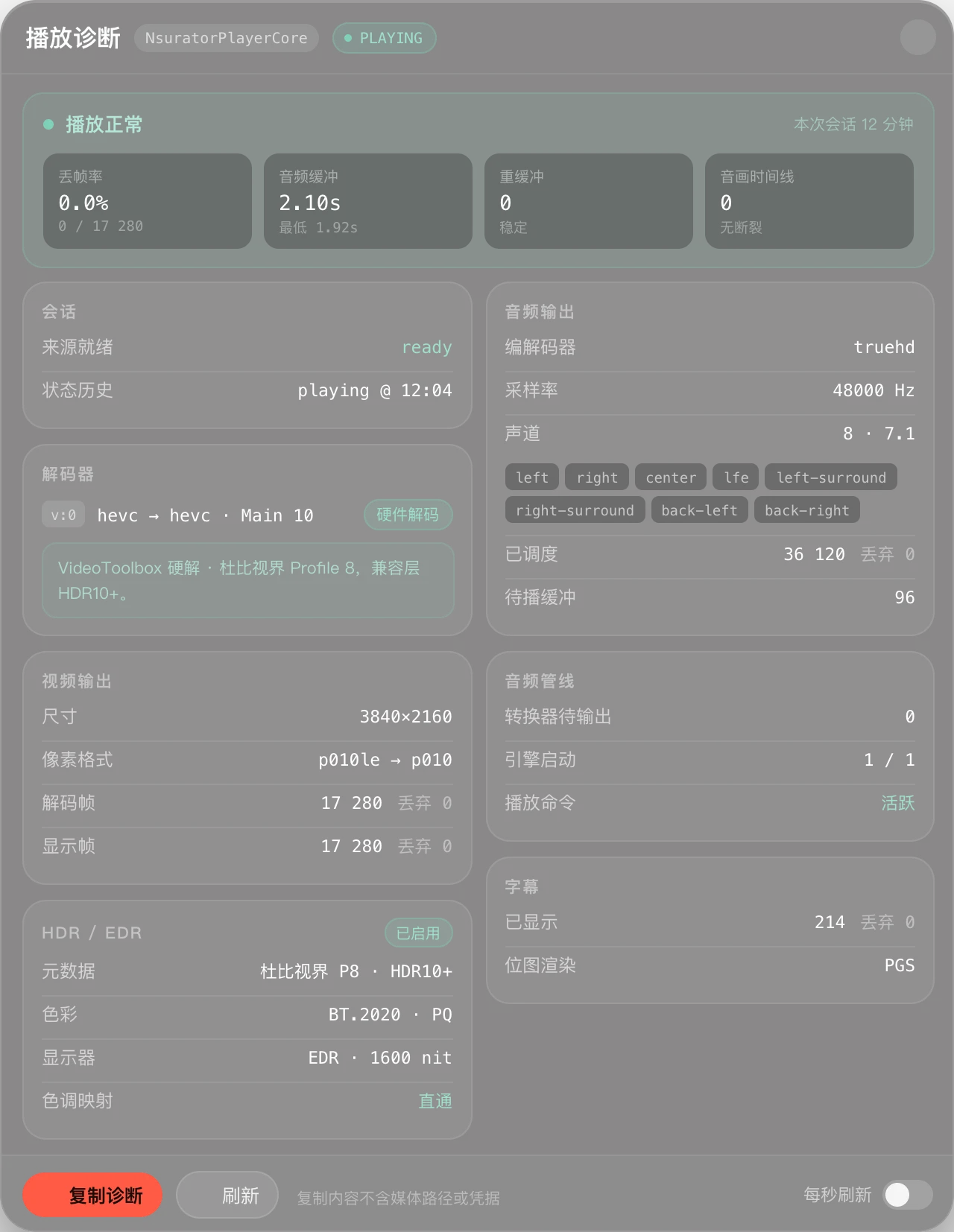 播放诊断 · 4K 杜比视界